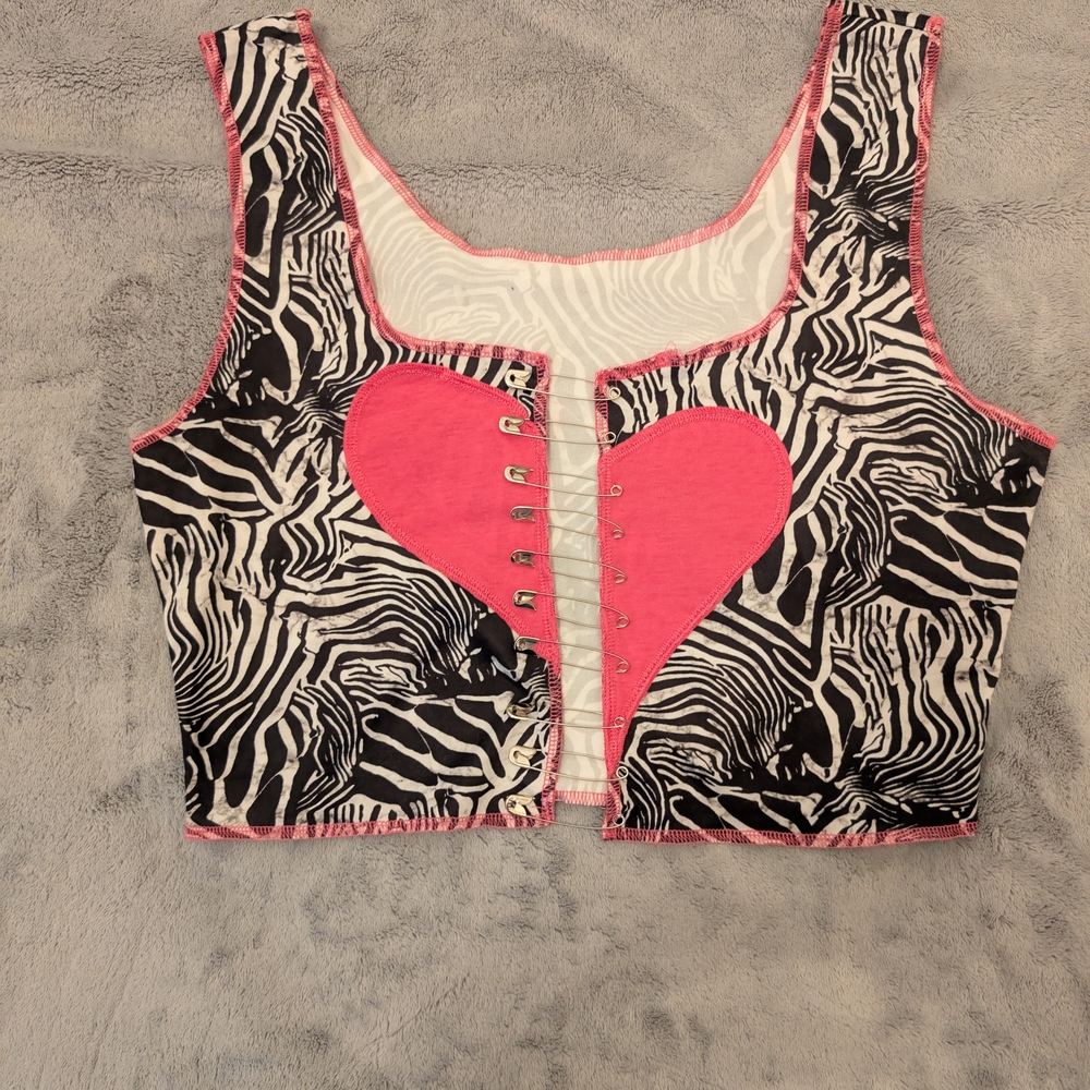 SHEIN Zebra Print Crop Top with Pink Heart